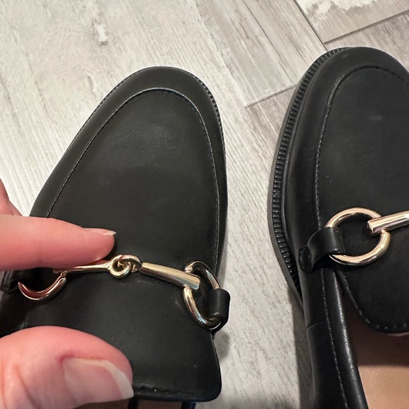 H&M Black Leather Slip-On Loafers with Gold Accent - Picture 6 of 8